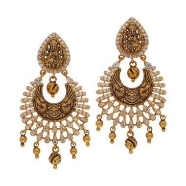 ANTIQUE GOLDEN LAKSHMI EARRINGS WITH STONES